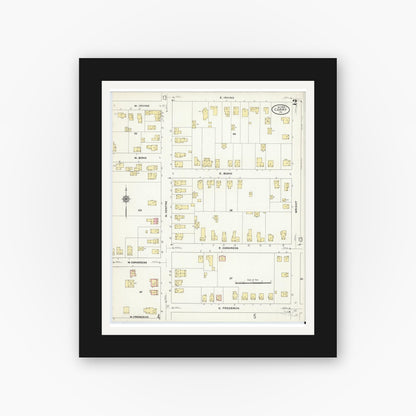 Old map wall art mockup — black gallery frame with white mat — Sanborn Fire Insurance Map from Corry, Erie County, Pennsylvania (1909), Sheet #0002