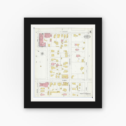 Old map wall art mockup — black gallery frame with white mat — Sanborn Fire Insurance Map from Painesville, Lake County, Ohio (1904), Sheet #0004