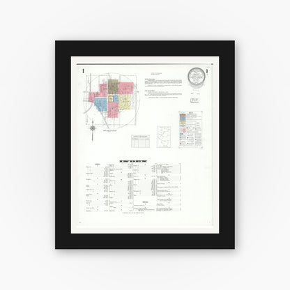 Old map wall art mockup — black gallery frame with white mat — Sanborn Fire Insurance Map from Carthage, Hancock County, Illinois (1943), Sheet #0001