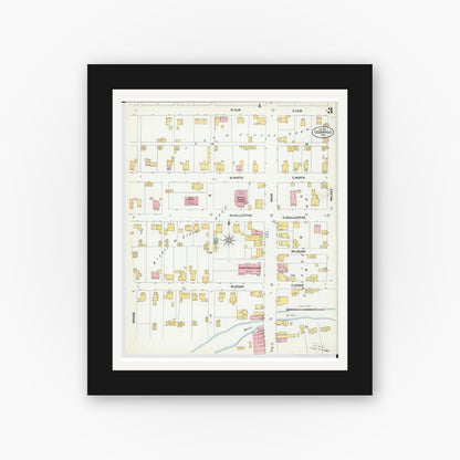 Old map wall art mockup — black gallery frame with white mat — Sanborn Fire Insurance Map from Cedarville, Greene County, Ohio (1901), Sheet #0003