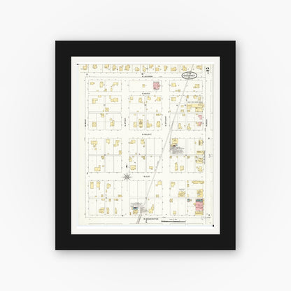 Old map wall art mockup — black gallery frame with white mat — Sanborn Fire Insurance Map from Sigourney, Kiokuk County, Iowa (1906), Sheet #0002