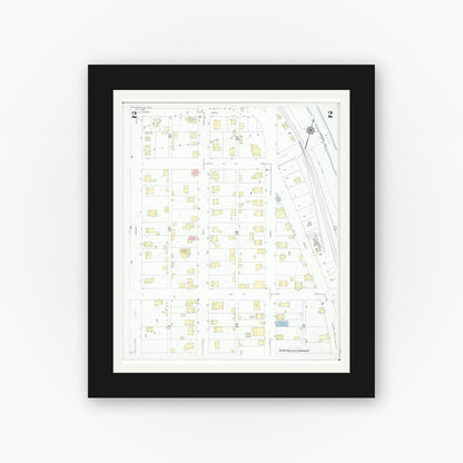Old map wall art mockup — black gallery frame with white mat — Sanborn Fire Insurance Map from Taylorsville, Muskingum County, Ohio (1946), Sheet #0002