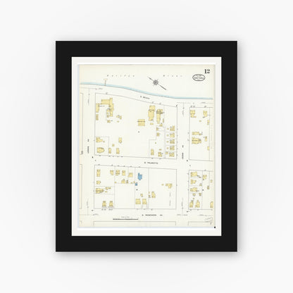 Old map wall art mockup — black gallery frame with white mat — Sanborn Fire Insurance Map from Daytona, Volusia County, Florida (1912), Sheet #0012