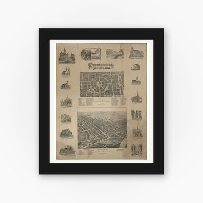 Old map wall art mockup — black gallery frame with white mat — Circleville illustrated (1878)
