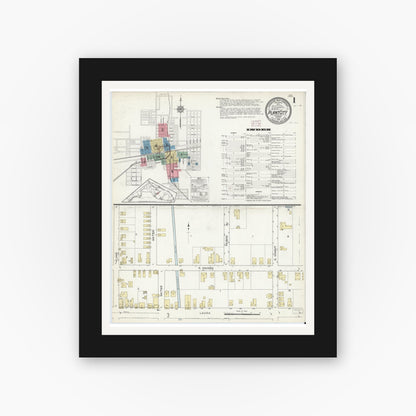 Old map wall art mockup — black gallery frame with white mat — Sanborn Fire Insurance Map from Plant City, Hillborough County, Florida (1914), Sheet #0001