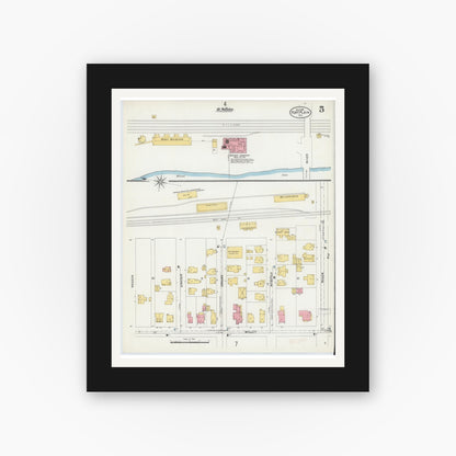 Old map wall art mockup — black gallery frame with white mat — Sanborn Fire Insurance Map from Fort Plain, Montgomery County, New York (1906), Sheet #0005