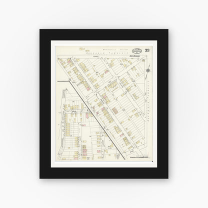 Old map wall art mockup — black gallery frame with white mat — Sanborn Fire Insurance Map from Braddock, Allegheny County, Pennsylvania (1914), Sheet #0033
