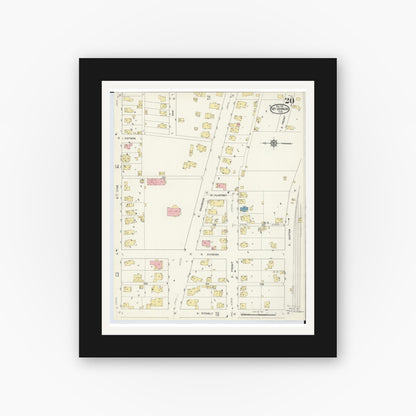 Old map wall art mockup — black gallery frame with white mat — Sanborn Fire Insurance Map from Mount Vernon, Knox County, Ohio (1913), Sheet #0020