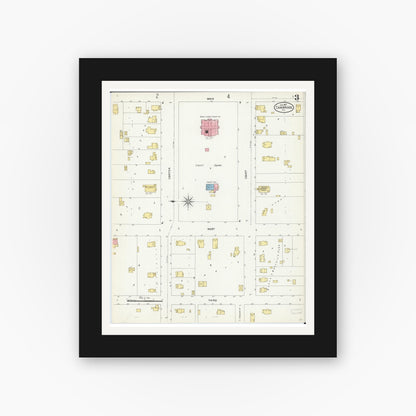 Old map wall art mockup — black gallery frame with white mat — Sanborn Fire Insurance Map from Cambridge, Henry County, Illinois (1907), Sheet #0003