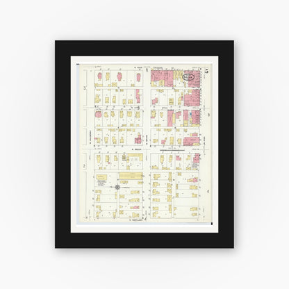Old map wall art mockup — black gallery frame with white mat — Sanborn Fire Insurance Map from Bryan, Williams County, Ohio (1911), Sheet #0005