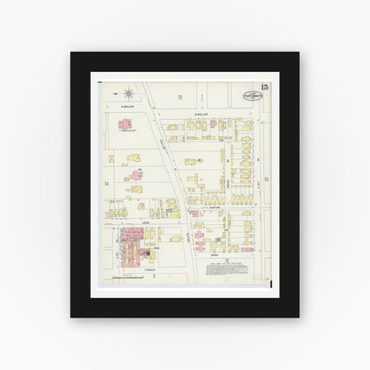 Old map wall art mockup — black gallery frame with white mat — Sanborn Fire Insurance Map from Portsmouth, Scioto County, Ohio (1897), Sheet #0015