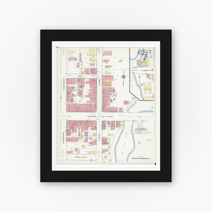 Old map wall art mockup — black gallery frame with white mat — Sanborn Fire Insurance Map from Ypsilanti, Washtenaw County, Michigan (1916), Sheet #0007