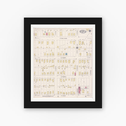 Old map wall art mockup — black gallery frame with white mat — Sanborn Fire Insurance Map from Taylorville, Christian County, Illinois (1922), Sheet #0010