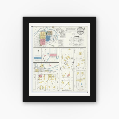 Old map wall art mockup — black gallery frame with white mat — Sanborn Fire Insurance Map from Constantine, Saint Joseph County, Michigan (1916) - Complete Map Set