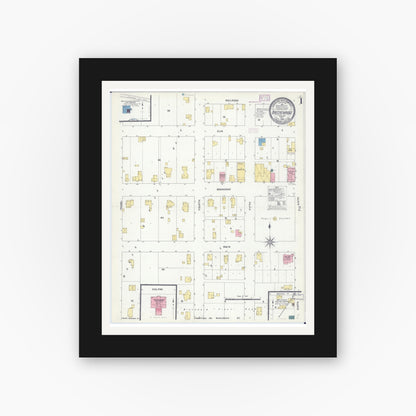 Old map wall art mockup — black gallery frame with white mat — Sanborn Fire Insurance Map from Breckenridge, Caldwell County, Missouri (1909) - Complete Map Set