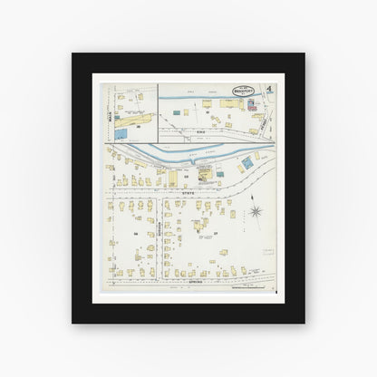 Old map wall art mockup — black gallery frame with white mat — Sanborn Fire Insurance Map from Brockport, Monroe County, New York (1892), Sheet #0004