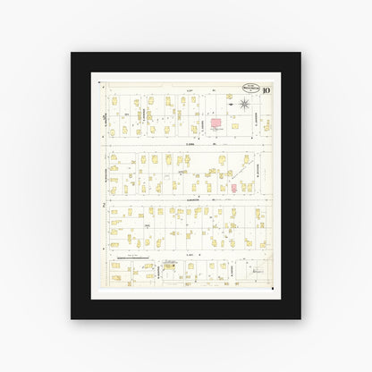 Old map wall art mockup — black gallery frame with white mat — Sanborn Fire Insurance Map from Washington, Washington County, Iowa (1902), Sheet #0010