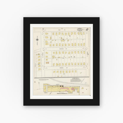 Old map wall art mockup — black gallery frame with white mat — Sanborn Fire Insurance Map from Kane, McKean County, Pennsylvania (1915), Sheet #0008