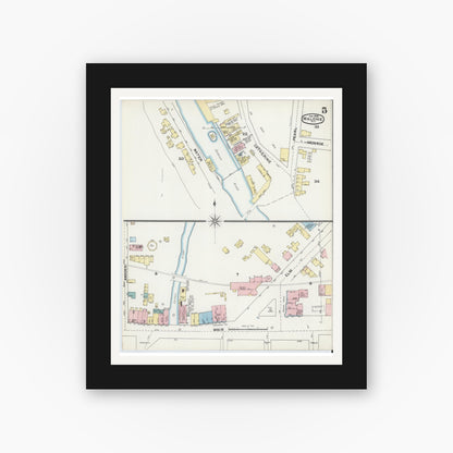 Old map wall art mockup — black gallery frame with white mat — Sanborn Fire Insurance Map from Malone, Franklin County, New York (1892), Sheet #0005