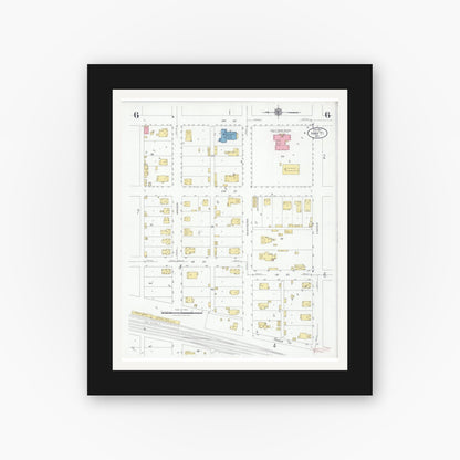 Old map wall art mockup — black gallery frame with white mat — Sanborn Fire Insurance Map from Hayti, Pemiscot County, Missouri (1927), Sheet #0006