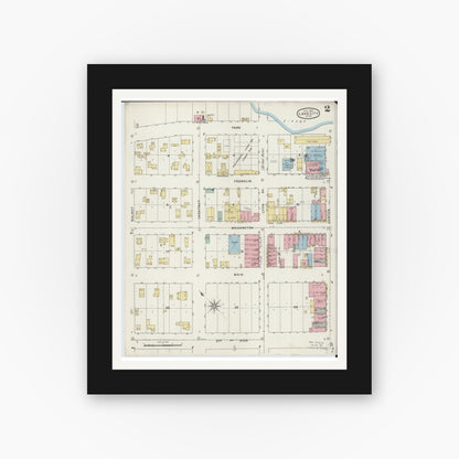 Old map wall art mockup — black gallery frame with white mat — Sanborn Fire Insurance Map from Lake City, Wabasha County, Minnesota (1894), Sheet #0002