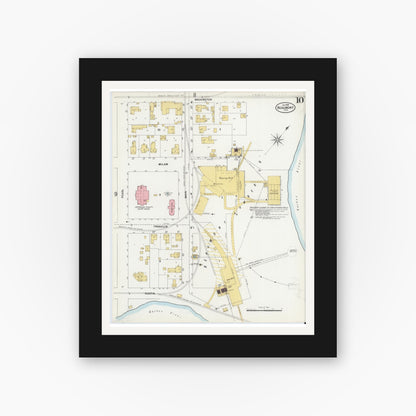 Old map wall art mockup — black gallery frame with white mat — Sanborn Fire Insurance Map from Beaumont, Jefferson County, Texas (1899), Sheet #0010