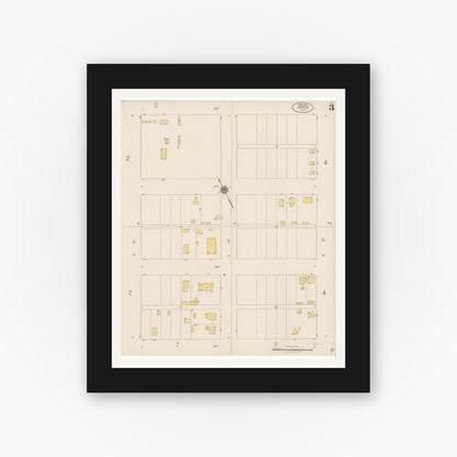 Old map wall art mockup — black gallery frame with white mat — Sanborn Fire Insurance Map from Merced, Merced County, California (1922), Sheet #0003