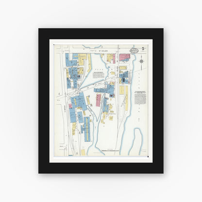 Old map wall art mockup — black gallery frame with white mat — Sanborn Fire Insurance Map from Batavia, Kane County, Illinois (1916), Sheet #0005