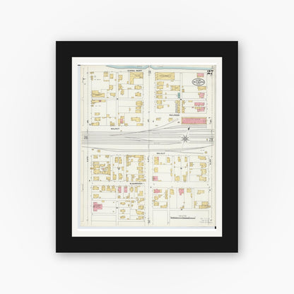 Old map wall art mockup — black gallery frame with white mat — Sanborn Fire Insurance Map from Newark, Licking County, Ohio (1905), Sheet #0027