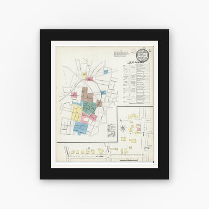 Old map wall art mockup — black gallery frame with white mat — Sanborn Fire Insurance Map from Stoneham, Middlesex County, Massachusetts (1892), Sheet #0001