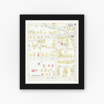 Old map wall art mockup — black gallery frame with white mat — Sanborn Fire Insurance Map from Meadville, Crawford County, Pennsylvania (1901), Sheet #0008