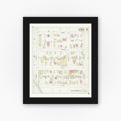 Old map wall art mockup — black gallery frame with white mat — Sanborn Fire Insurance Map from Mount Vernon, Knox County, Ohio (1903), Sheet #0005