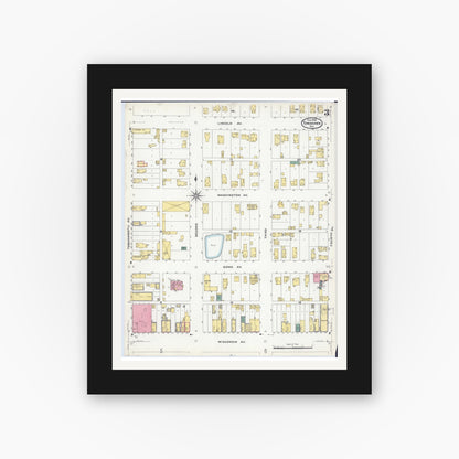 Old map wall art mockup — black gallery frame with white mat — Sanborn Fire Insurance Map from Tomahawk, Lincoln County, Wisconsin (1908), Sheet #0003