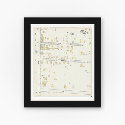 Old map wall art mockup — black gallery frame with white mat — Sanborn Fire Insurance Map from Islip, Suffolk County, New York (1890), Sheet #0002