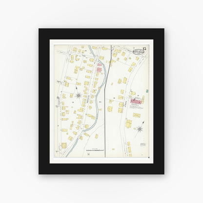 Old map wall art mockup — black gallery frame with white mat — Sanborn Fire Insurance Map from North Adams, Berkshire County, Massachusetts (1908), Sheet #0015