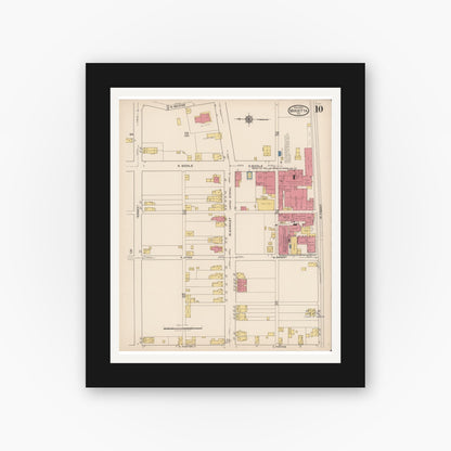Old map wall art mockup — black gallery frame with white mat — Sanborn Fire Insurance Map from Marietta, Lancaster County, Pennsylvania (1922), Sheet #0010