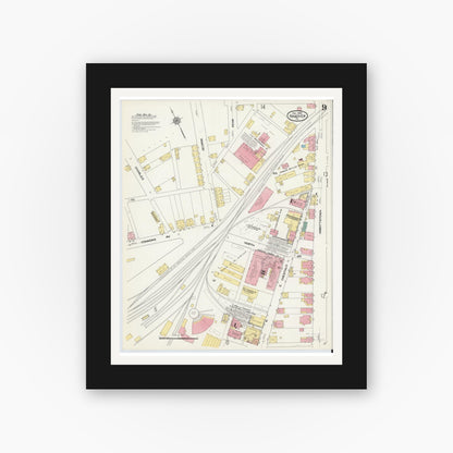 Old map wall art mockup — black gallery frame with white mat — Sanborn Fire Insurance Map from Hanover, York County, Pennsylvania (1909), Sheet #0009