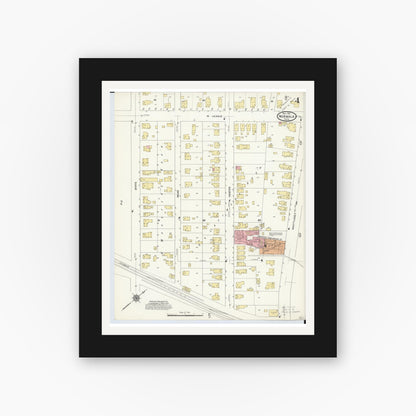 Old map wall art mockup — black gallery frame with white mat — Sanborn Fire Insurance Map from Norwalk, Huron County, Ohio (1911), Sheet #0004
