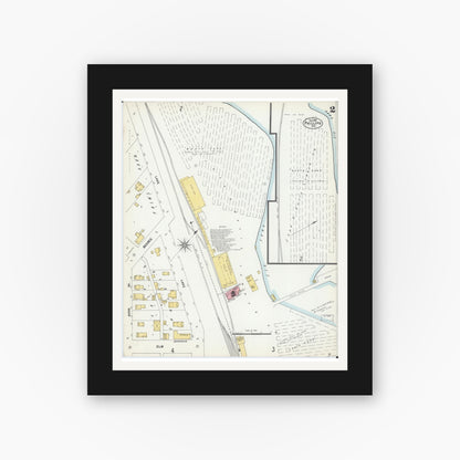 Old map wall art mockup — black gallery frame with white mat — Sanborn Fire Insurance Map from Phillips, Price County, Wisconsin (1901), Sheet #0002