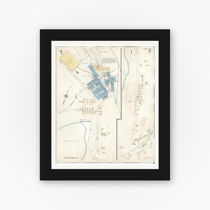 Old map wall art mockup — black gallery frame with white mat — Sanborn Fire Insurance Map from Tupper Lake, Franklin County, New York (1950), Sheet #0007