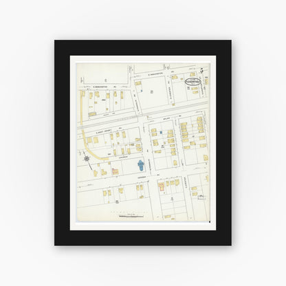 Old map wall art mockup — black gallery frame with white mat — Sanborn Fire Insurance Map from Pleasantville, Atlantic County, New Jersey (1917), Sheet #0005