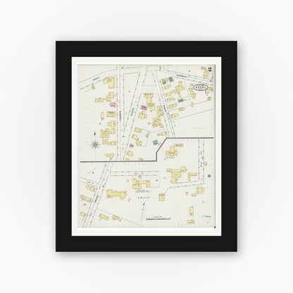 Old map wall art mockup — black gallery frame with white mat — Sanborn Fire Insurance Map from Barre, Worcester County, Massachusetts (1895), Sheet #0002