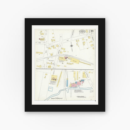 Old map wall art mockup — black gallery frame with white mat — Sanborn Fire Insurance Map from Stoneham, Middlesex County, Massachusetts (1909), Sheet #0013