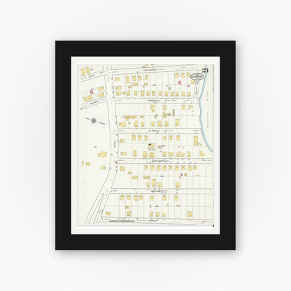Old map wall art mockup — black gallery frame with white mat — Sanborn Fire Insurance Map from Hyde Park, Norfolk County, Massachusetts (1917), Sheet #0023