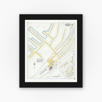 Old map wall art mockup — black gallery frame with white mat — Sanborn Fire Insurance Map from Boyne City, Charlevoix County, Michigan (1919), Sheet #0009