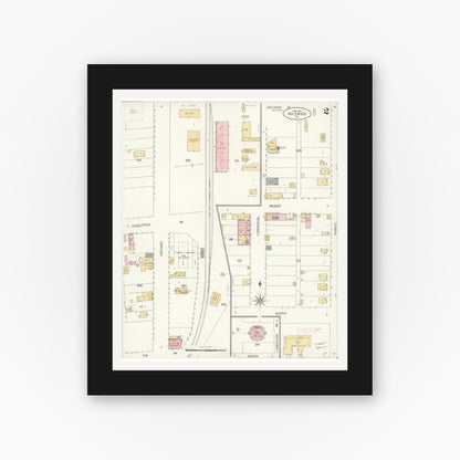 Old map wall art mockup — black gallery frame with white mat — Sanborn Fire Insurance Map from Inglewood, Los Angeles County, California (1907), Sheet #0002