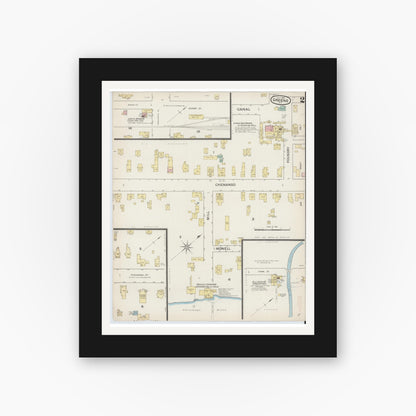 Old map wall art mockup — black gallery frame with white mat — Sanborn Fire Insurance Map from Greene, Chenango County, New York (1887), Sheet #0002