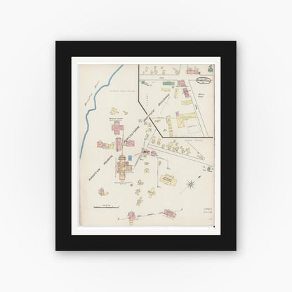 Old map wall art mockup — black gallery frame with white mat — Sanborn Fire Insurance Map from Hampton, Independent Cities, Virginia (1885), Sheet #0004