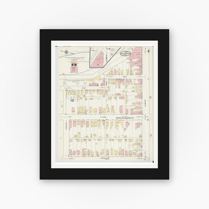 Old map wall art mockup — black gallery frame with white mat — Sanborn Fire Insurance Map from Chillicothe, Ross County, Ohio (1914), Sheet #0004