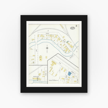 Old map wall art mockup — black gallery frame with white mat — Sanborn Fire Insurance Map from Mellen, Ashland County, Wisconsin (1909), Sheet #0003